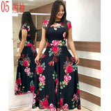 Elegant autumn Women's Dress 2020 Casual Bohemia Flower Print Maxi Dresses Fashion Hollow Out Tunic Vestidos Dress Plus Size 5XL