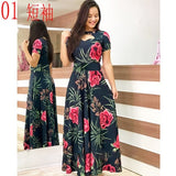 Elegant autumn Women's Dress 2020 Casual Bohemia Flower Print Maxi Dresses Fashion Hollow Out Tunic Vestidos Dress Plus Size 5XL