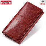 KAVIS Genuine Leather Women Clutch Wallet and Female Coin Purse Portomonee Clamp For Phone Bag Card Holder Handy Passport walet