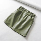 Women Skirts  Above Knee Mini Women's double pocket elastic waist PU Faux leather skirt Jupe Femme Faldas Mujer