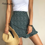 Summer female beach boho sexy mini skirt female 2019 womens Casual floral Printed  ruffles hem High-Waist Skirt skirts for women